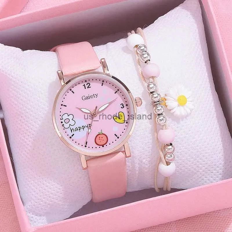 Montres pour enfants Montres pour enfants Pink Cute Childrens Tire-bracelet Cartroon Match Watch Quartz Set pour filles étudiants de mode Clock Relogio Feminino