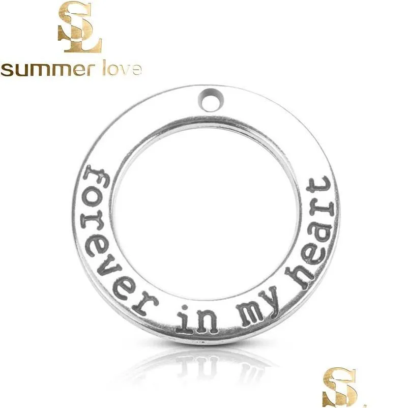 Altro Commercio all'ingrosso28Mm Argento Placcatura Parola Inglese Nel Mio Cuore Tondo In Lega Di Fascino Fai Da Te Portachiavi Collana Bracciale Ciondolo Accessori Dhgarden Dhs25