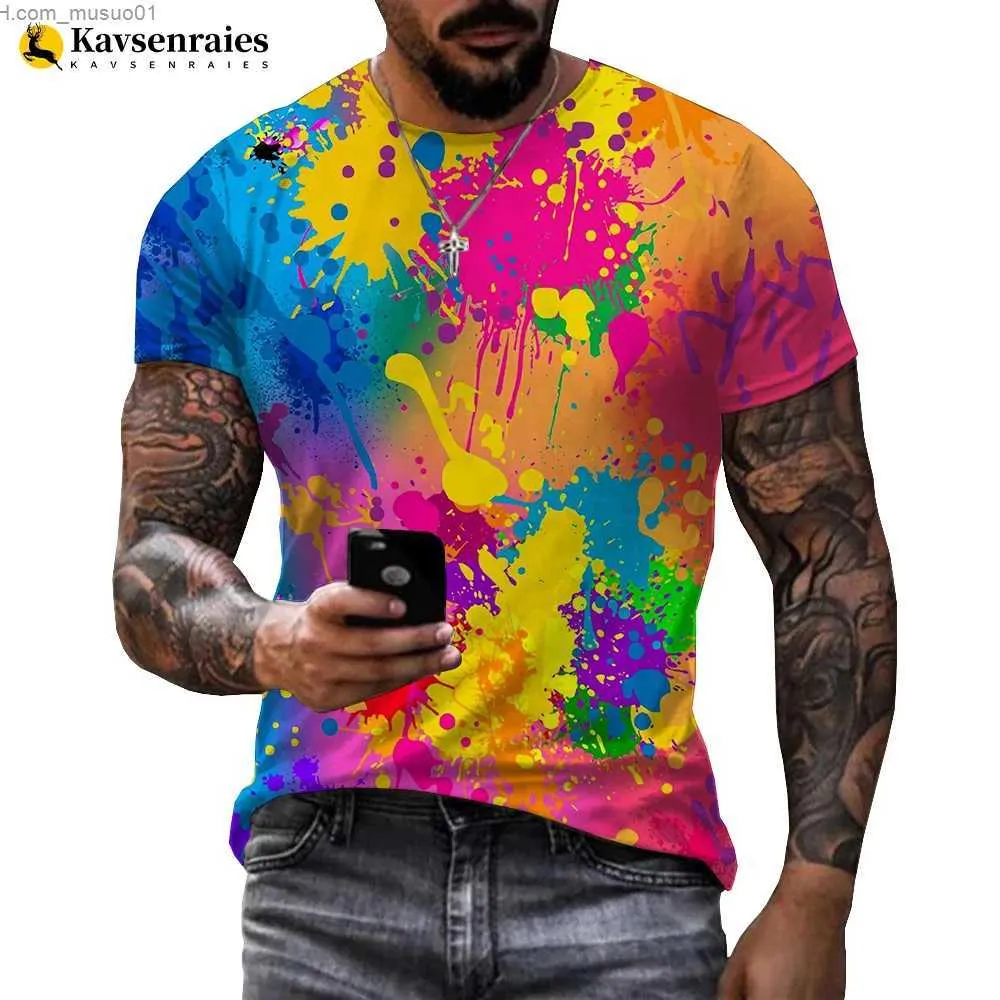 Herr t-shirts högkvalitativ regnbåge färg splatter 3d tryck t-shirt män kvinnor mode casual t shirt street harajuku camiseta hombre cool topsl2402