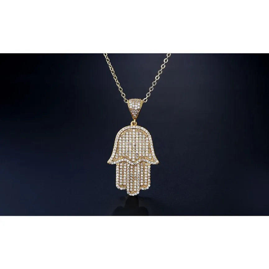 Plein strass Zircon Hip Hop Bling pendentif collier chaîne à maillons croisés 24 pouces femmes hommes Couple Ice Hamsa avec Cz Jewelry244D