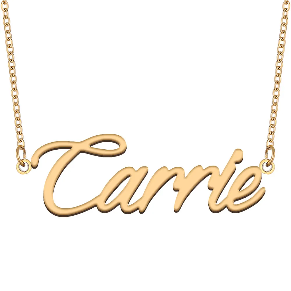 Carrie Charm Naamketting Goud Roestvrij Staal Dames Aangepaste Naamplaat Hanger voor Meisjes Verjaardagscadeau Kinderen Beste Vrienden Sieraden 18k Verguld