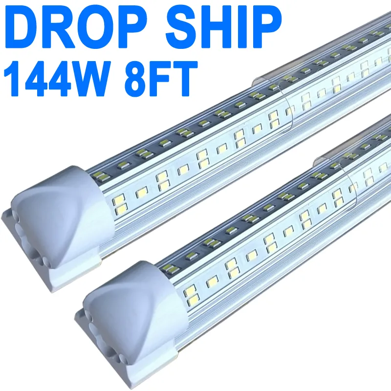 LED Shop Light 8FT 144W 14400LM 6500K Garage Lights with Reflectors, V Shape Linkable LAED Shops Lights, Clear Cover Ceiling T8 Integrated Fixtures crestech