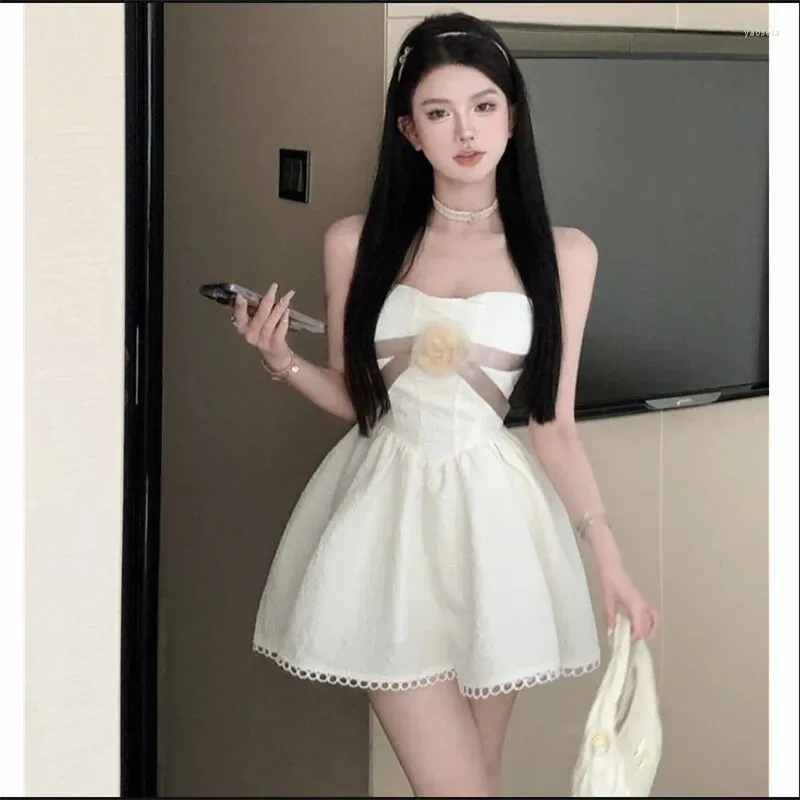 Casual Dresses Princess Cute Girl Sexy Super Mini Dress Strapless Flower Little Ball Gown Birthday Party Summer Short Skirt