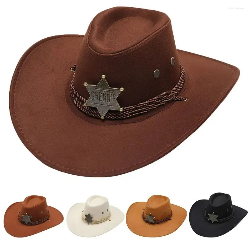 Berets Men Bucket Hats Sun Protection Caps Knight Woolen Wide Brim Summer Western Cowboy Travel Sunscreen Star