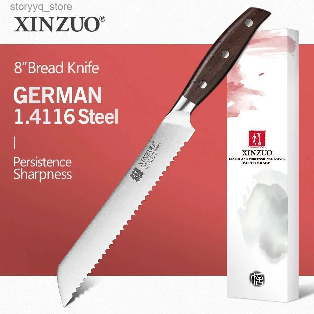 Kitchen Knives XINZUO 8 Inch Bread Knife GERMAN 1.4116 Stainless Steel Cake Knife Kitchen Knives High Quality Cook Tools Red Sandalwood Handle Q240226