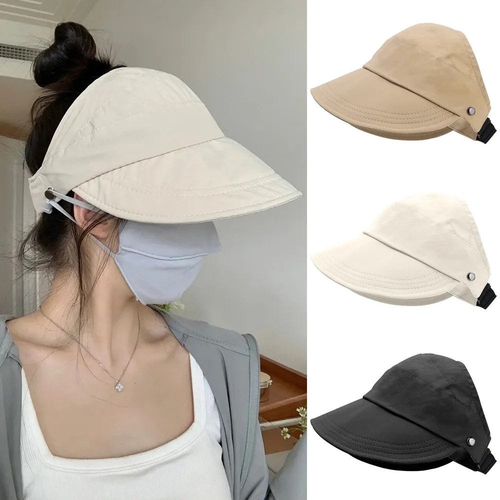 Adjustable Fisherman Caps Women Outdoor Beach Bucket Hat Summer UV Protection Ponytail Sunhat Foldable Visors Panama Hats