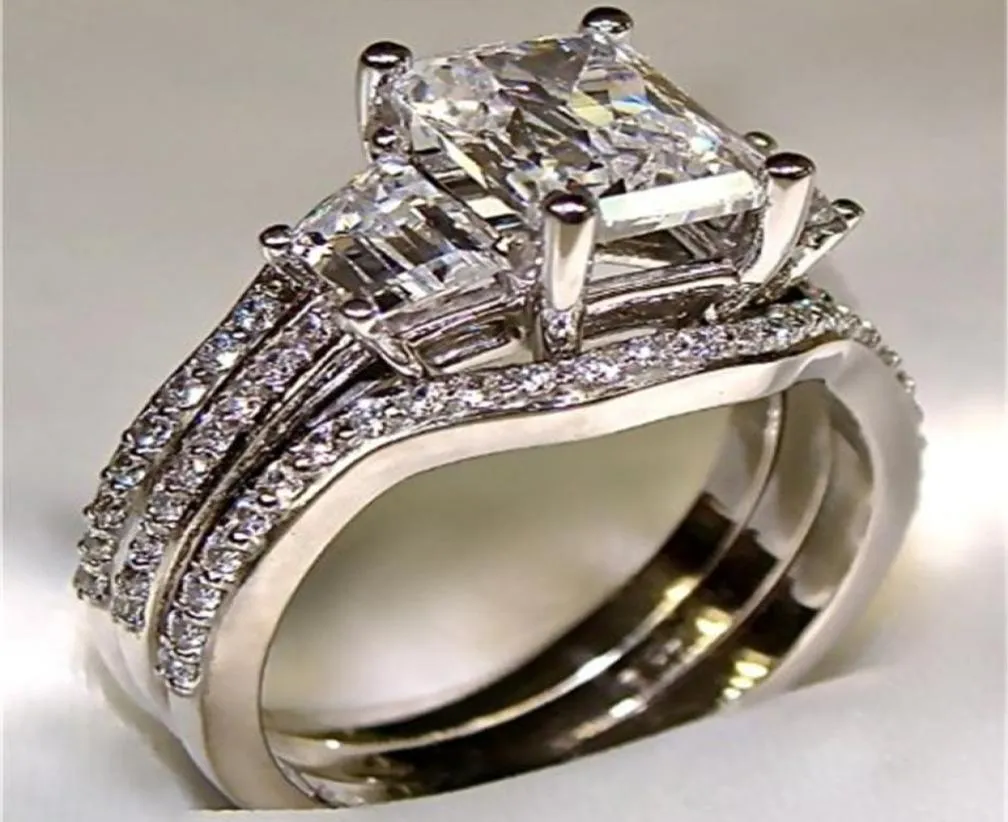 Vintage 10k białe złoto 3CT Lab Diamond Pierścień 925 Srebrny srebrny bijou zaręczyny Pierścienie dla kobiet mężczyzn biżuteria 2207345858