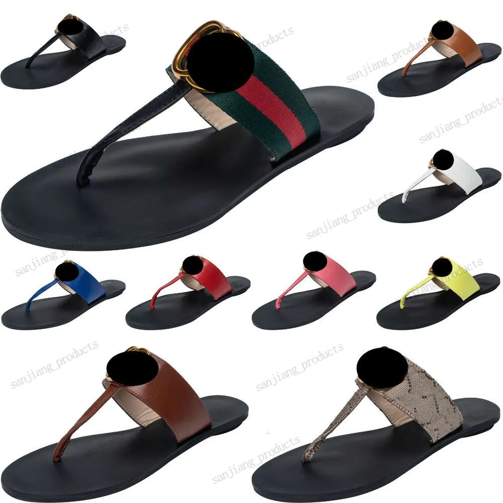 2024 Lederen string beroemde sandalen met dubbele letters sandaal dames slipper vrouwelijke gesp zwembad glijbanen waterkant dames 37-42 reizen zomer strand flats muilezel loafers