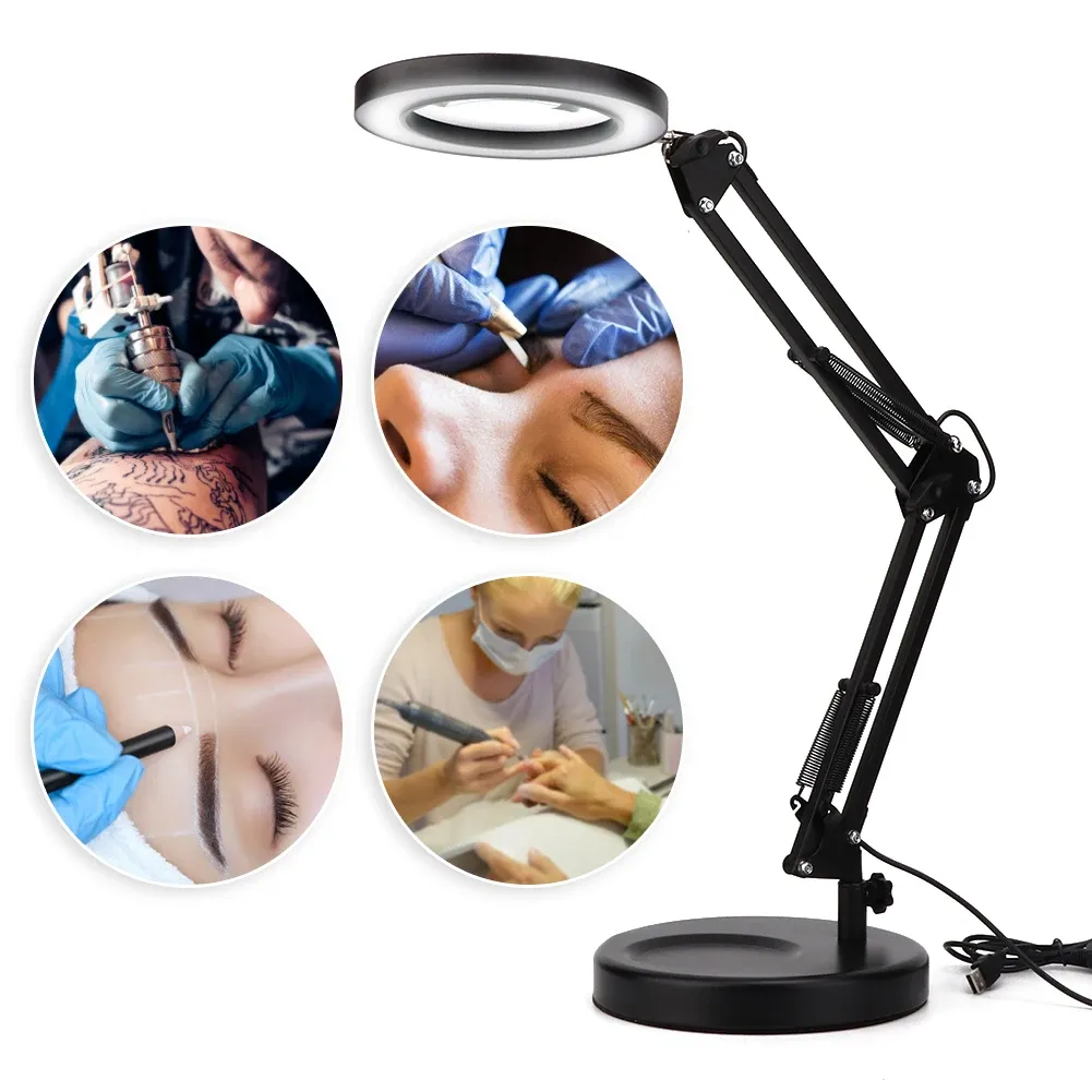 accesories Professional USB Desktop Magnifier Lamp Tattoo Foldable 5X Magnifying Glass Led Lamp With 3 Gears Discoloration 10 Dimming Modes