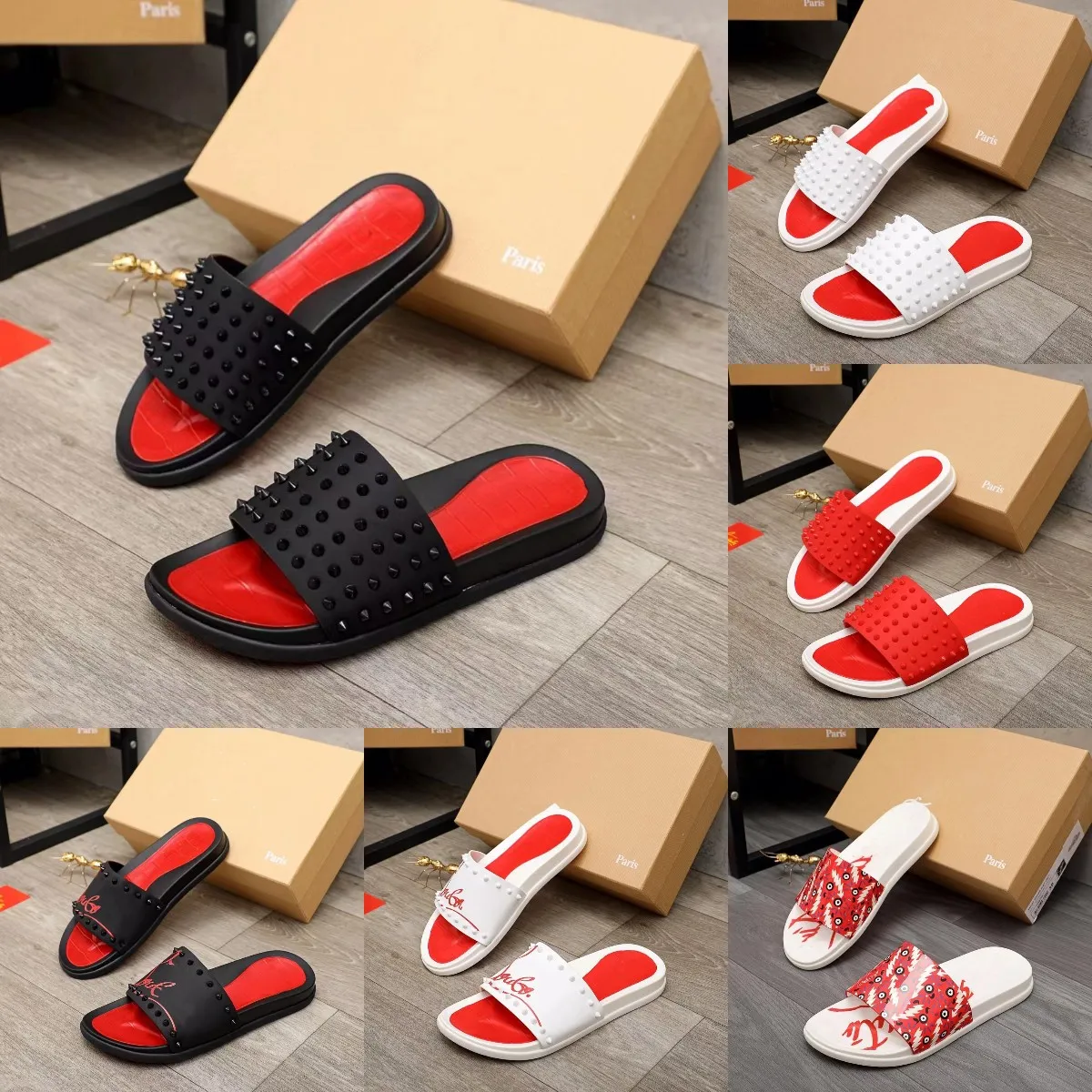 Projektantki Kapcie Summer Classic Red Sole Soleded Slippery Sandals grube gumowe podeszwa kapcie buty Stunki przesuwane platforma muła plaża zwykła moda 01