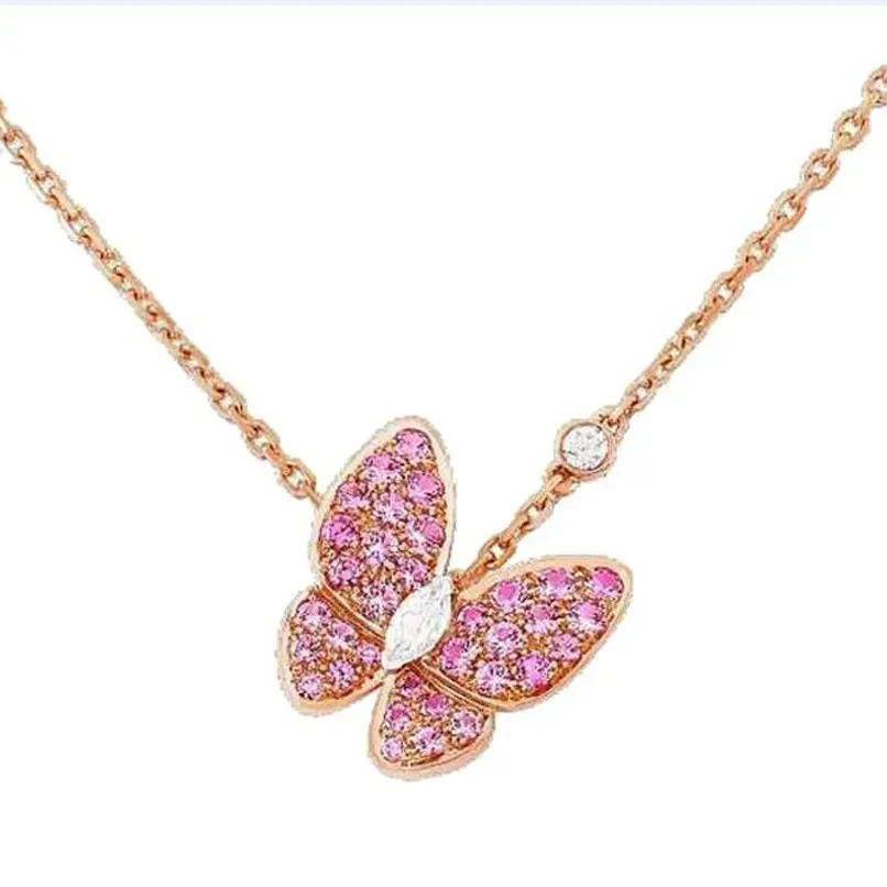 Дизайнерское ожерелье, роскошные ювелирные изделия, ожерелья-бабочки для женщин Red Bule White Shell, розовое золото, платиновый кулон, свадебный подарок из нержавеющей стали оптом для перепродажиQ5
