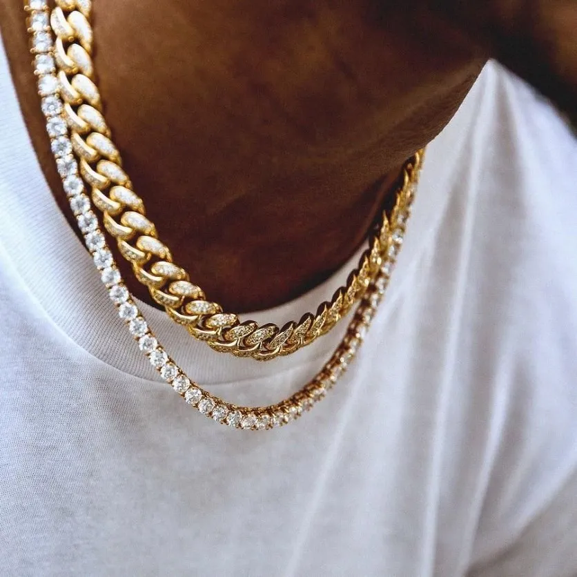 Klasik Hip Hop Erkek Mücevher Zincirleri Yuvarlak Kesilmiş Tenis Kolye Uzun Zincir Erkek Mücevher Gül Altın Chains2664