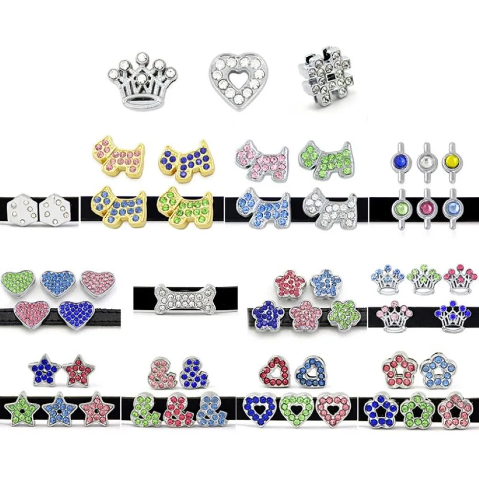 10 pièces de breloques coulissantes en strass cristal de 8MM, adaptées au bracelet de 8mm, ceinture, collier pour animaux de compagnie, 5 styles au choix, LSSC13-405194Y