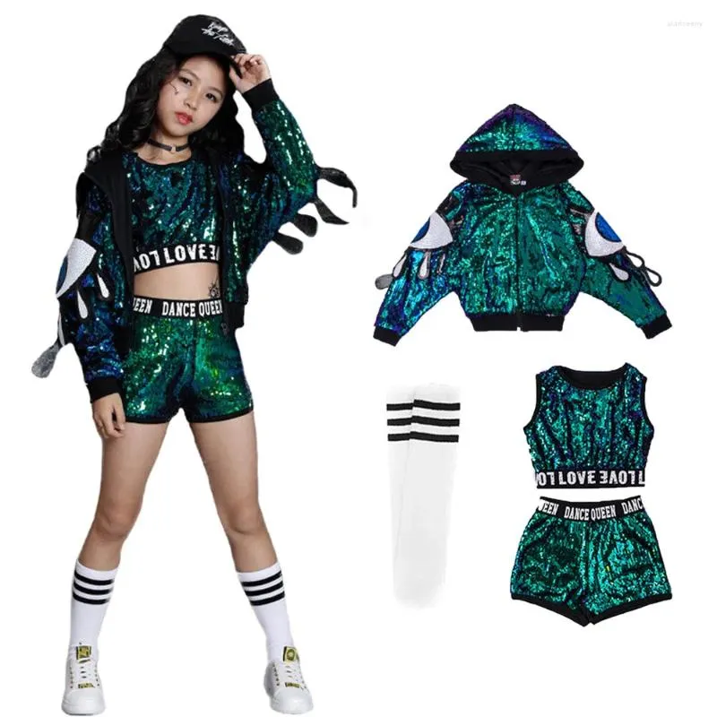 Clothing Sets Lolanta 2Pcs/4Pcs Girls Jazz Street Dance Modern Costumes Sequnines Hip Hop Stage Performance Wear 4-16 Years