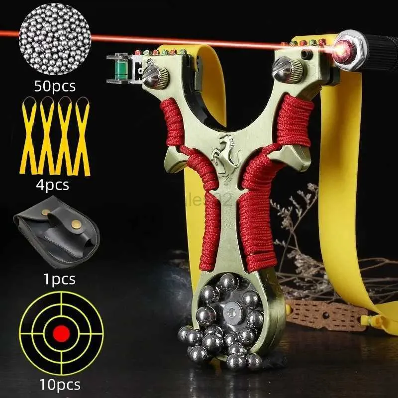 Av Slinghots Açık Hava Sporları İçin Yüksek Güç Alaşım Slingshot Avcılık ve Çekim Kırmızı Lazer Hızlı Düzleştiren Deri Mancınık YQ240226