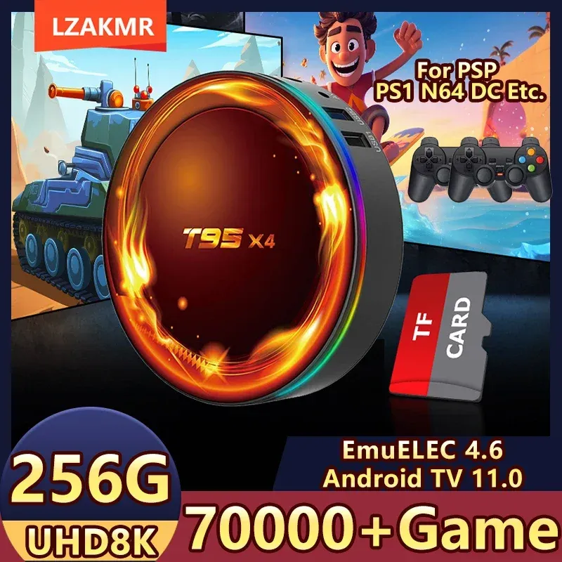 Konsole 70000+Gry gotowe do gry w T95x4 32G+256G Storage Android TV Emuela 4.6 Retro Game Box Console dla PS1 PSP N64 Prezent dla dzieci