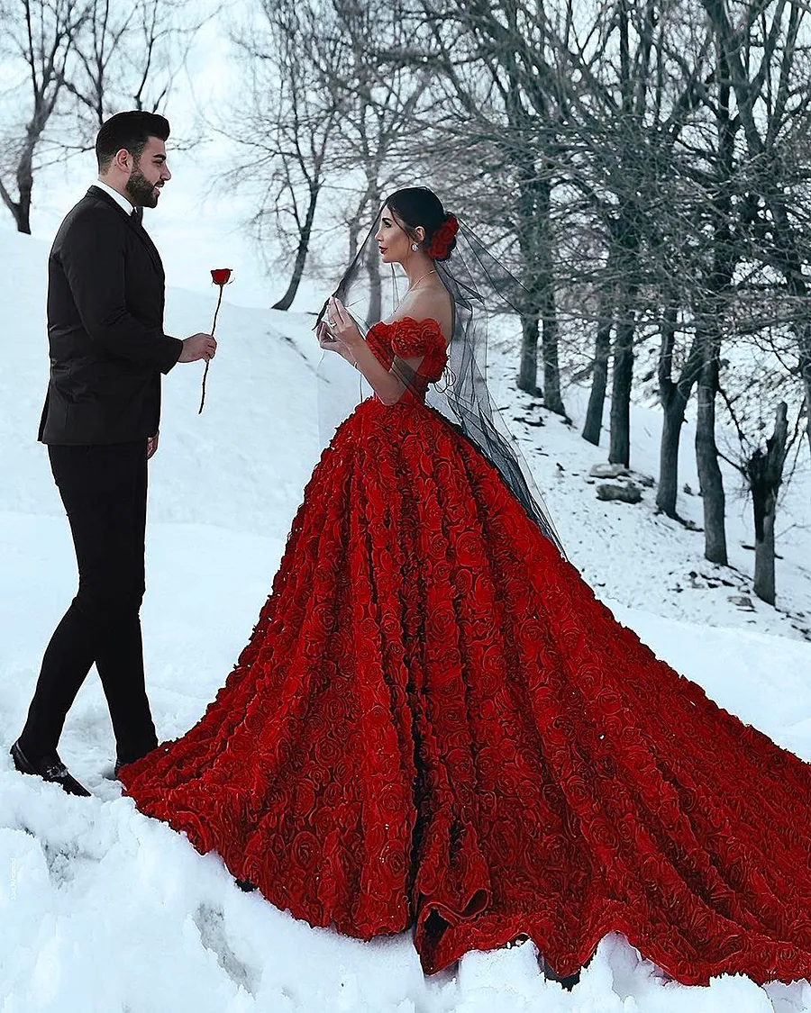 Cream and red wedding dress online
