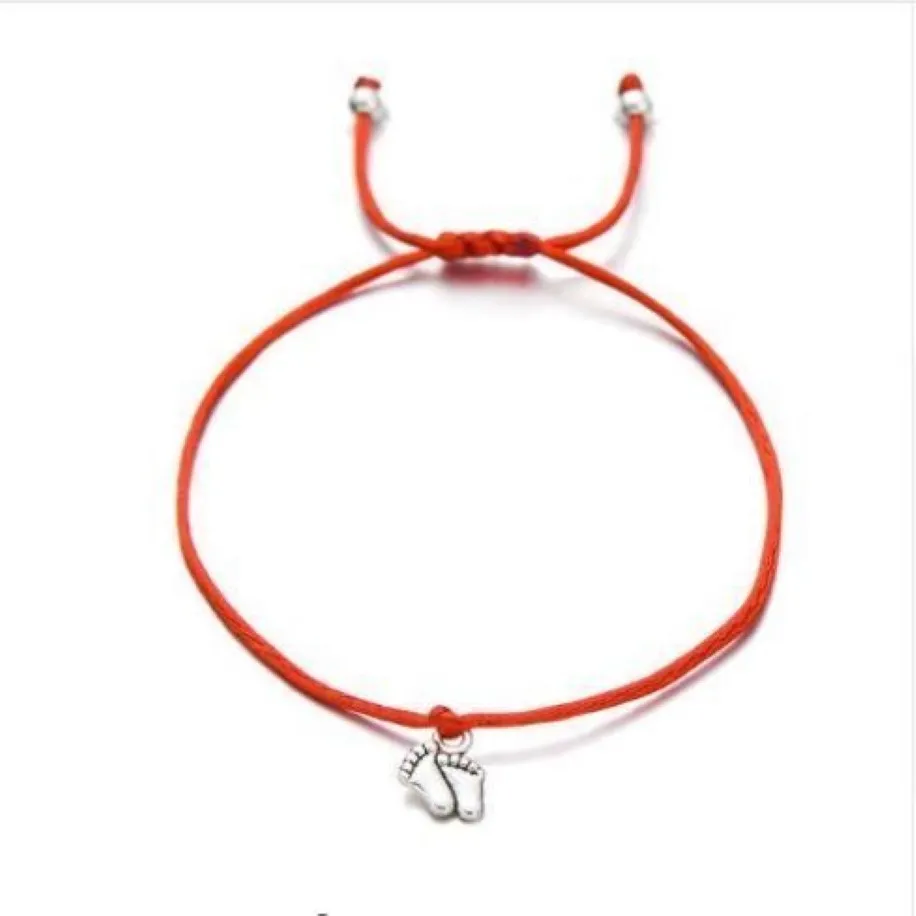 20pcs lot Lovely Double Feet Family Wish Bracelets Simple Red String Charms Gift2391