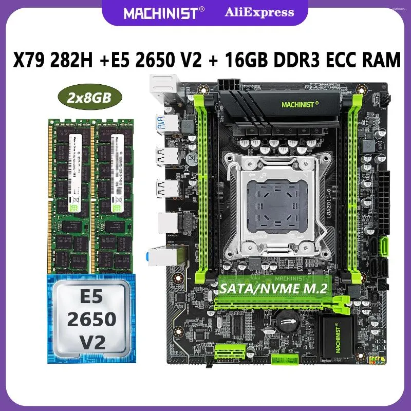 Cartes mères MACHINIST X79 Ensemble de cartes mères LGA 2011 Kit Xeon E5 2650 V2 CPU 16GB (2X8G) DDR3 ECC Ram Mémoire SSD NVME M.2 SATA 3.0 M-ATX 282H