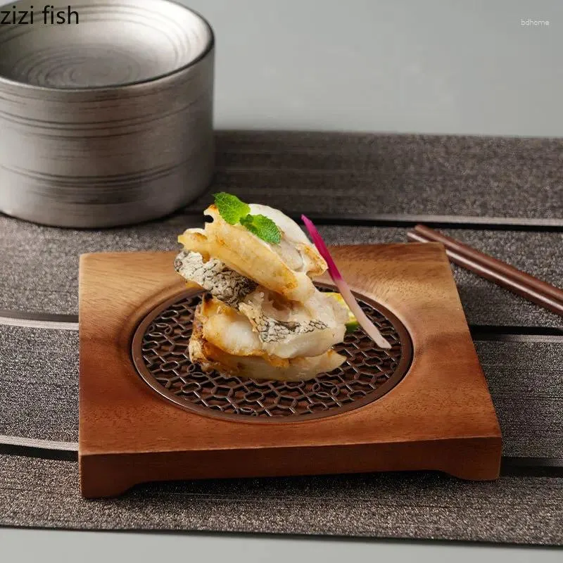 Plates Bamboo Wood Square Dinner Plate Explosives Tray Hollow Tableware Dim Sum Dish Snack Dessert Sushi Bowl