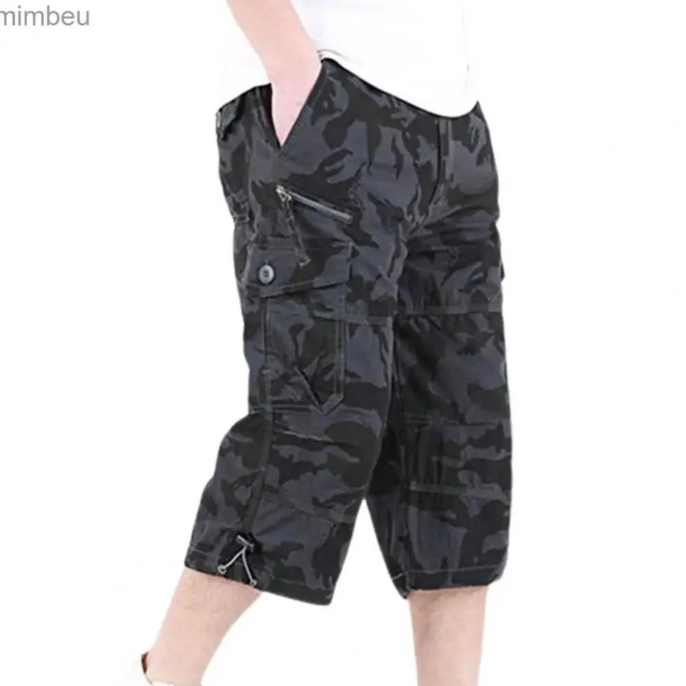 Herren-Shorts, lange Länge, Cargo-Shorts, Herren, Sommer, lässig, Baumwolle, mehrere Taschen, heiße Reithose, verkürzte Hose, Militär-Camouflage-Shorts, 3XL, 240226