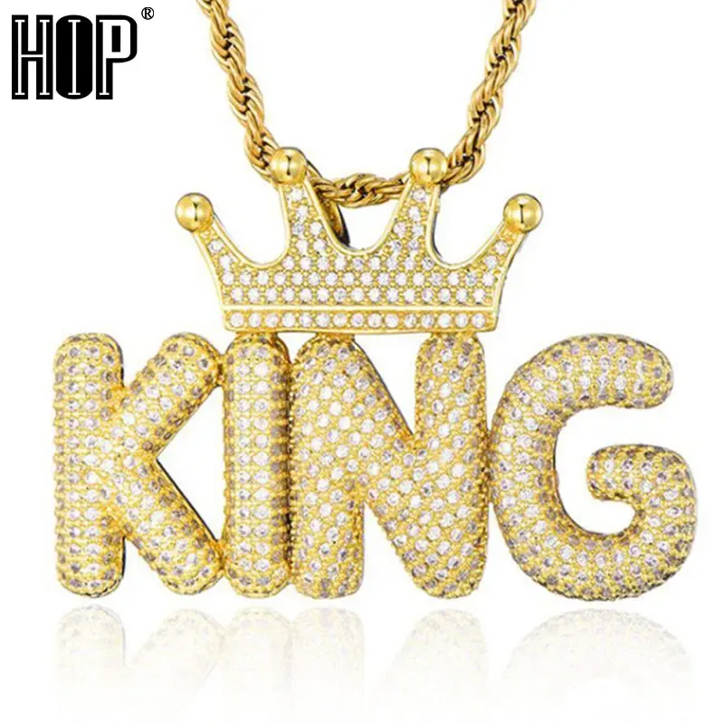 Colliers Hip Hop Iced Out Crown Bubble Lettres Custom Nom Custom Cumbic Zircon Chain Pendants Colliers pour hommes bijoux