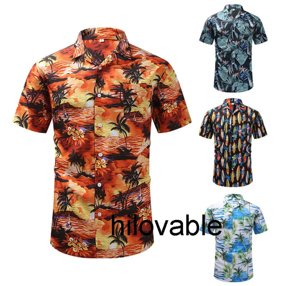 No logo fashions hilovable Chemise imprimée d'été pour hommes à manches courtes et col cubain, motif hawaïen