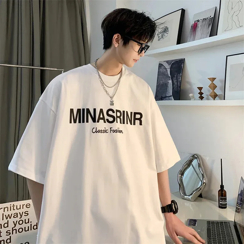 Mens Cotton T Shirts 5xl överdimensionerad tshirt casual Summer Wear White Letter Print Tee Shirts For Men Clothes Fashion 240219