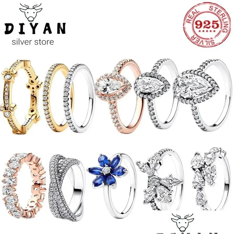 Wedding Rings Authentic Fit Women Rings Charms Charm Luxury Sparkly Flower Drop Ring Drop Delivery Jewelry Ring Otxju