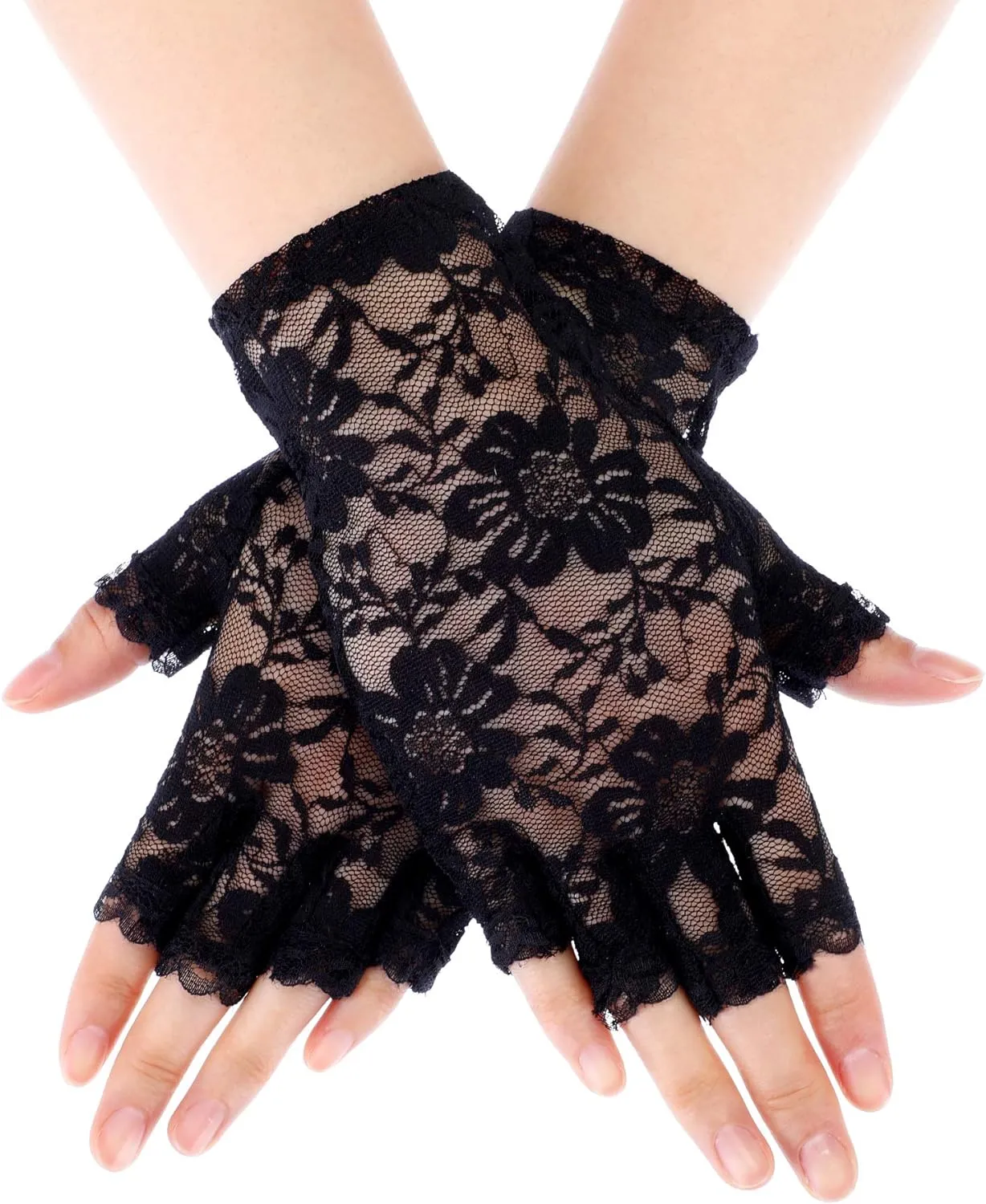 Fingerless Bridal Lace Gloves Women Short Floral Gloves for Wedding Opera Tea Party 22169