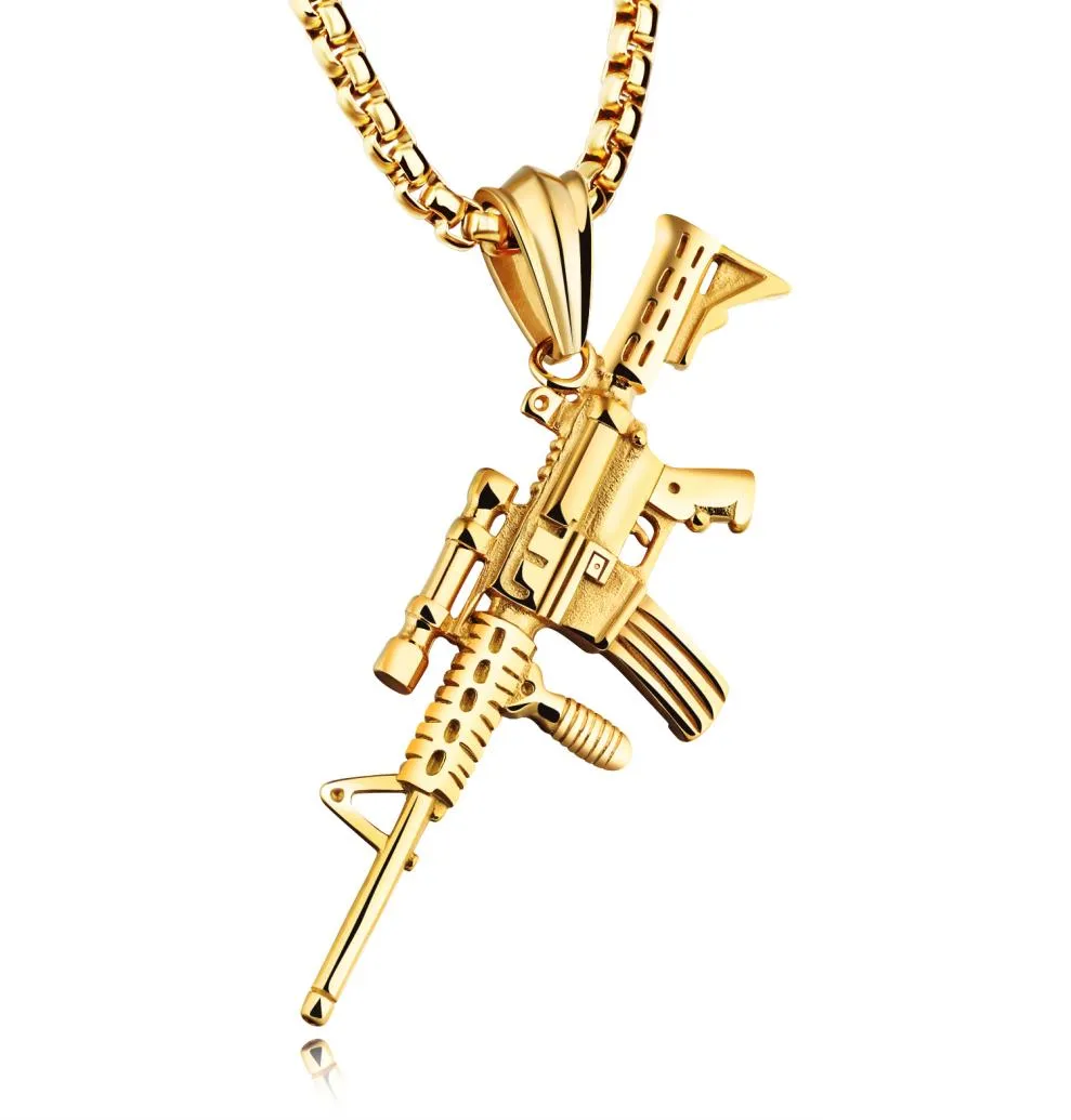 Toute la mode en acier inoxydable pistolet pendentifs colliers hommes collier boîte lien chaîne pistolet colliers Punk bijoux Valentine033620050