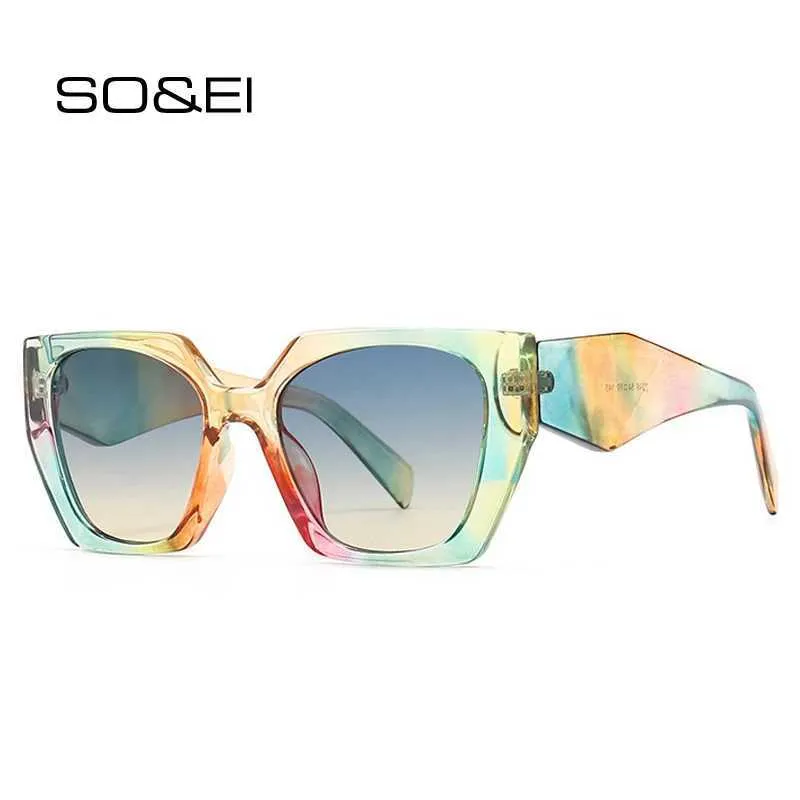 Occhiali da sole SO EI Occhiali da sole colorati Cat Eye retrò poligonali per le donne Designer di marca di moda Trasparente sfumato Ombra UV400 Occhiali da sole da uomo J240226