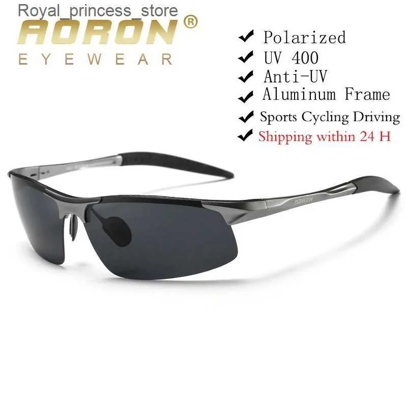 Sunglasses AORON Driving Polarized Sunglasses for Mens Aluminum Magnesium Frame Sports Sunglasses Driver Retro Glasses Sunglasses UV400 Anti glare Q240226