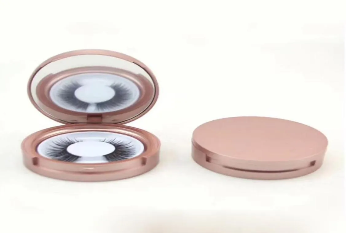 Rose Gold Round Round Comping Box with Mirror False Eyelashes Packaging 3D Lashes Boxes Exprent Eyelash Box J08056794286
