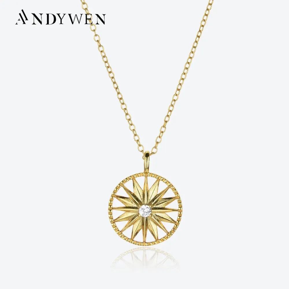 Necklaces ANDYWEN 925 Sterling Silver Spike Coins Pendant Long Chain Rock Punk Winter Good Luck Wedding Fine Jewelry 2022 Valentiens Gift