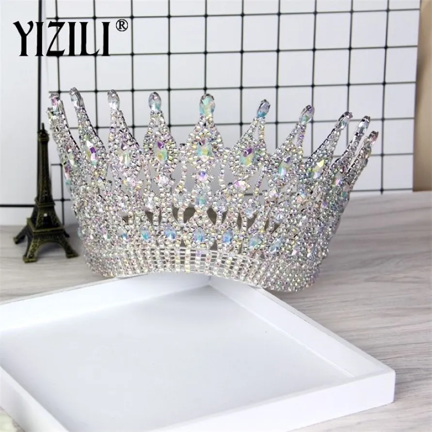 Yizili Luxury Big European Bride Wedding Crown Gorgeous Gorgeous Trystal Large Round Queen Crown Weddy Hair Accessories C021 2102032511