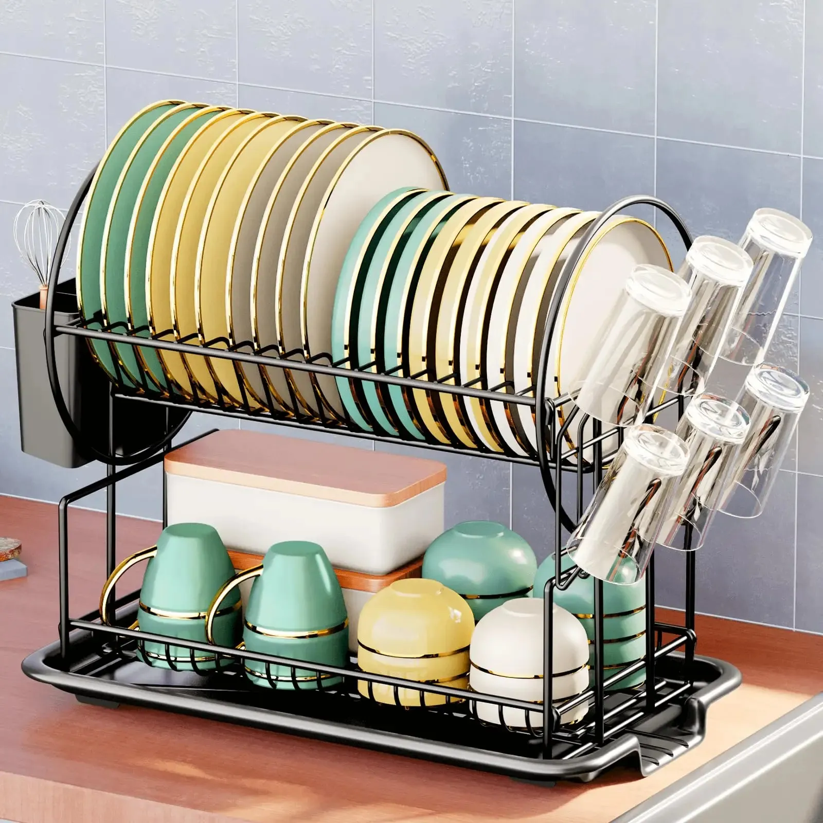Save Big on Bulk Dish Drying Rack Tier Small Dish Racks For Kitchen  CounterDish Drainer With Utensil HolderGlass Holder And DrainboardBlack  240223