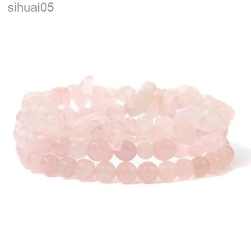 3 pezzi di perline guarigione braccialetto di quarzo rosa set donne naturali rosa braccialetti di cristallo braccialetto di pietra elasticizzata yoga gioielli femminili uomini partito YQ240226