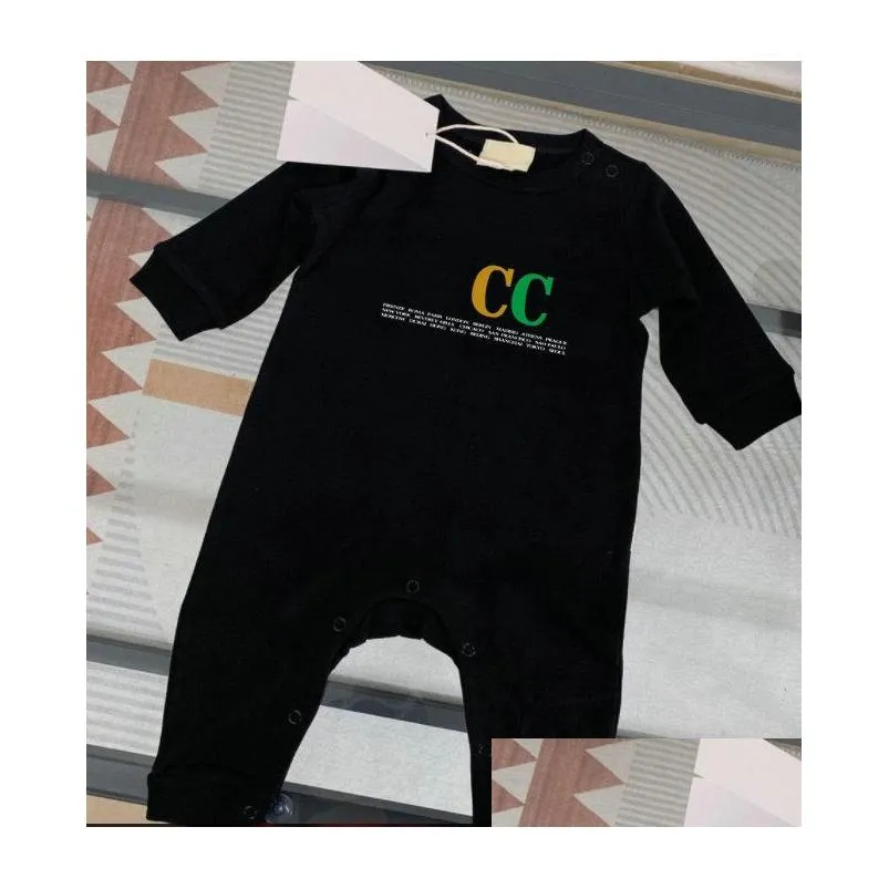 Macacões em estoque recém-nascido bebê macacão meninas e menino manga longa primavera roupas de algodão carta impressão infantil romper designer crianças nosso dhgkn