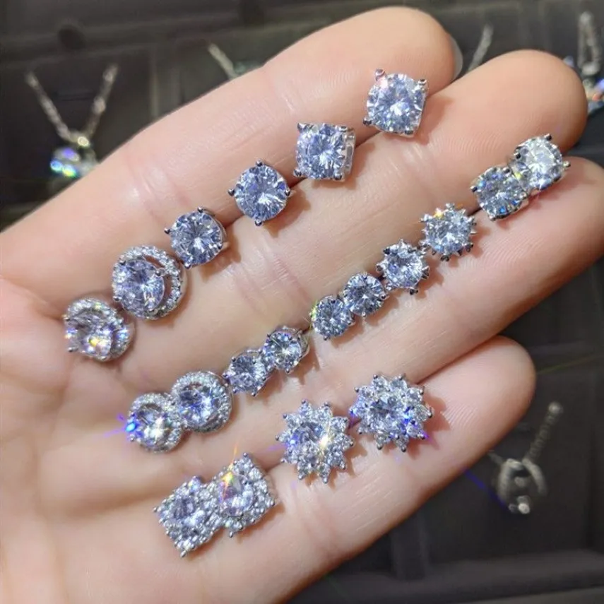 AU750 Stamp Moissanite أقراط 925 Silver 18K الذهب الأبيض مطلي براقة قطع 0 5 قيراط د الحلق الماس الماس للنساء 2487