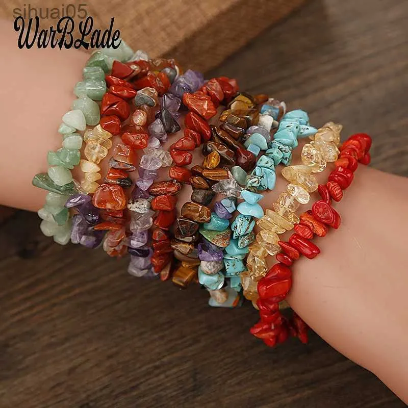 Bracciale con perline in pietra preziosa naturale 41 colori irregolari in cristallo elasticizzato perline con chip pepite bracciali braccialetti braccialetto al quarzo per le donne YQ240226