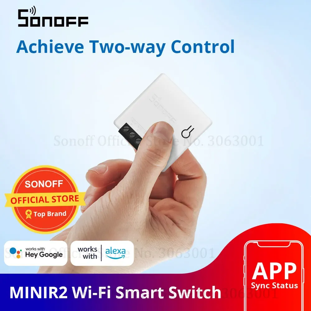 Control SONOFF MINI interruptor WiFi Módulo de temporizador inteligente 10A interruptor de 2 vías compatible con aplicación/LAN/Control remoto por voz DIY para automatización del hogar inteligente