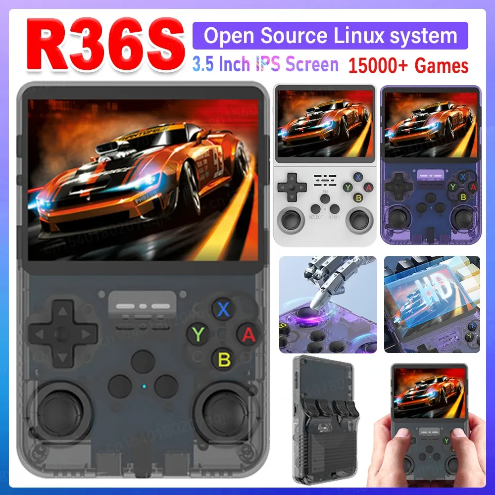 Spelare R36S Portable Pocket Video Player Open Source Linux 3,5 tum IPS -skärm Handhållen spelspelare 3D Dualsystem för barn och vuxen