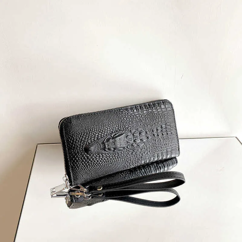 Pochette grande da uomo in coccodrillo lungo con posizione multi carta, borsa con cerniera per cellulare di grande capacità 031324a