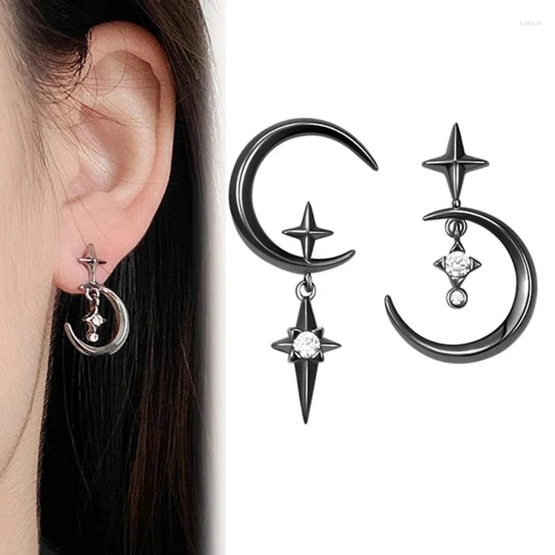 Stud Earrings Punk Stainless Steel Eardrop Earring Trendy Dangle Black Moon Pendant Ear Jewelry Accessories