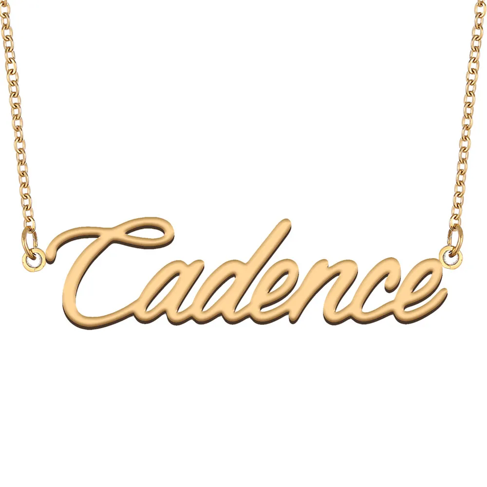 Cadence Nome Colar Personalizado Placa de Identificação Pingente para Mulheres Meninas Presente de Aniversário Crianças Melhores Amigos Jóias 18k Banhado A Ouro Aço Inoxidável