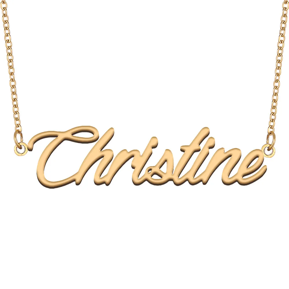 Christine Name Necklace Pendant For Women Girls Birthday Present Anpassade typskylt Kids Bästa vänner smycken 18K Guldpläterad rostfritt stål