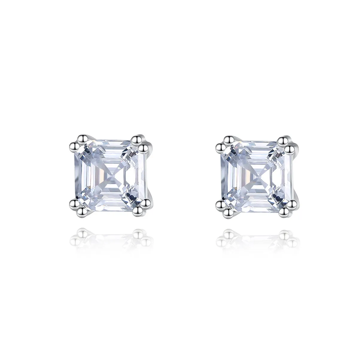 Pendientes de tuerca de plata S925 con circonita cuadrada clásica, pendientes de moda para mujer con gema brillante, pendientes de alto grado, joyería para fiesta de boda para mujer, regalo para el día de la madre y el día de San Valentín SPC