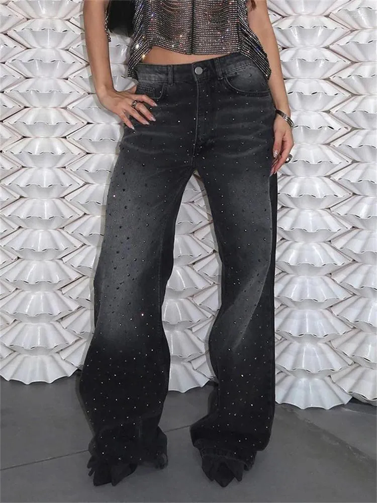 DHgate.com:Womens Rhinestone Y2K Black Jeans, Vintage 90s DHgate.com:Womens Rhinestone Y2K Black Jeans, Vintage 90s