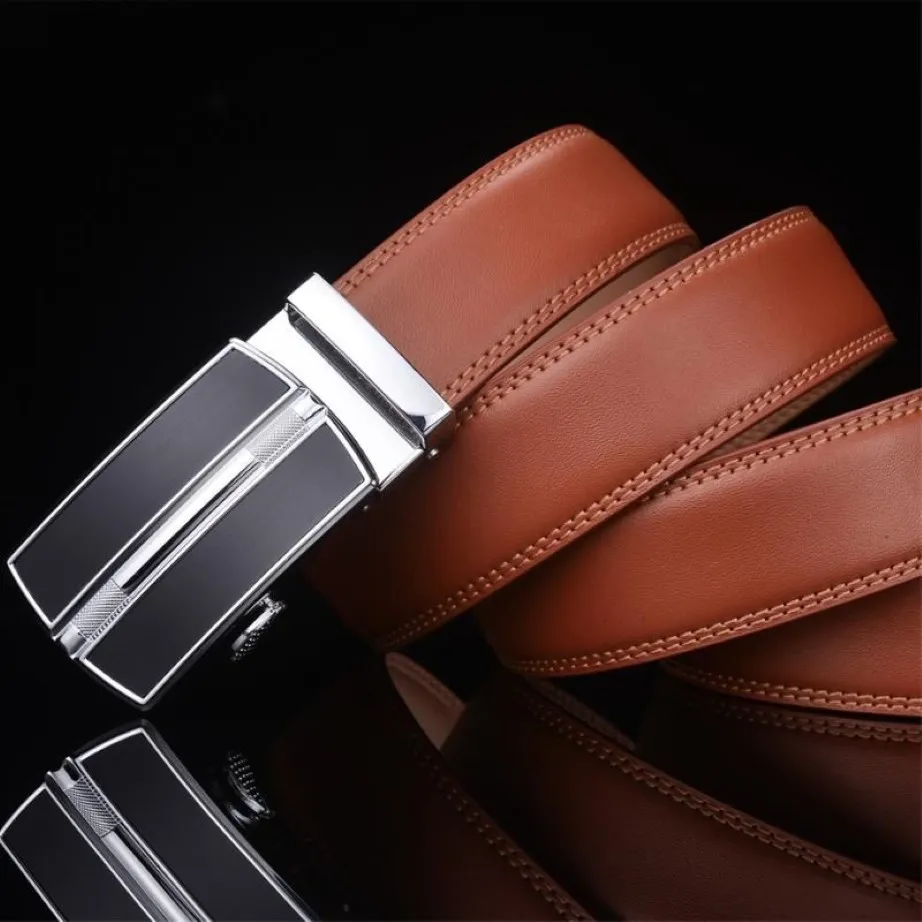 Plyesxale Black Brown Red Blue Belt Men 2021 High Quality Cow Leather Belts For Designer Automatic Buckle Mens G33223l